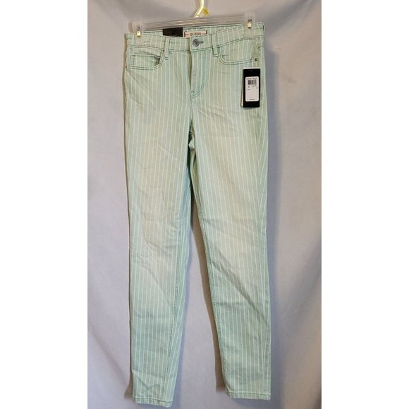 Women's Guess 1981 Skinny High Rise Vintage Aqua Striped Jeans Size 26*29, NWT - Picture 3 of 9
